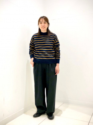 【タグ有】YOKE23FW ボーダークルーネックセーター(Purple：3) ユニクロ公式 | プレミアムラムボーダークルーネックセーター（長袖