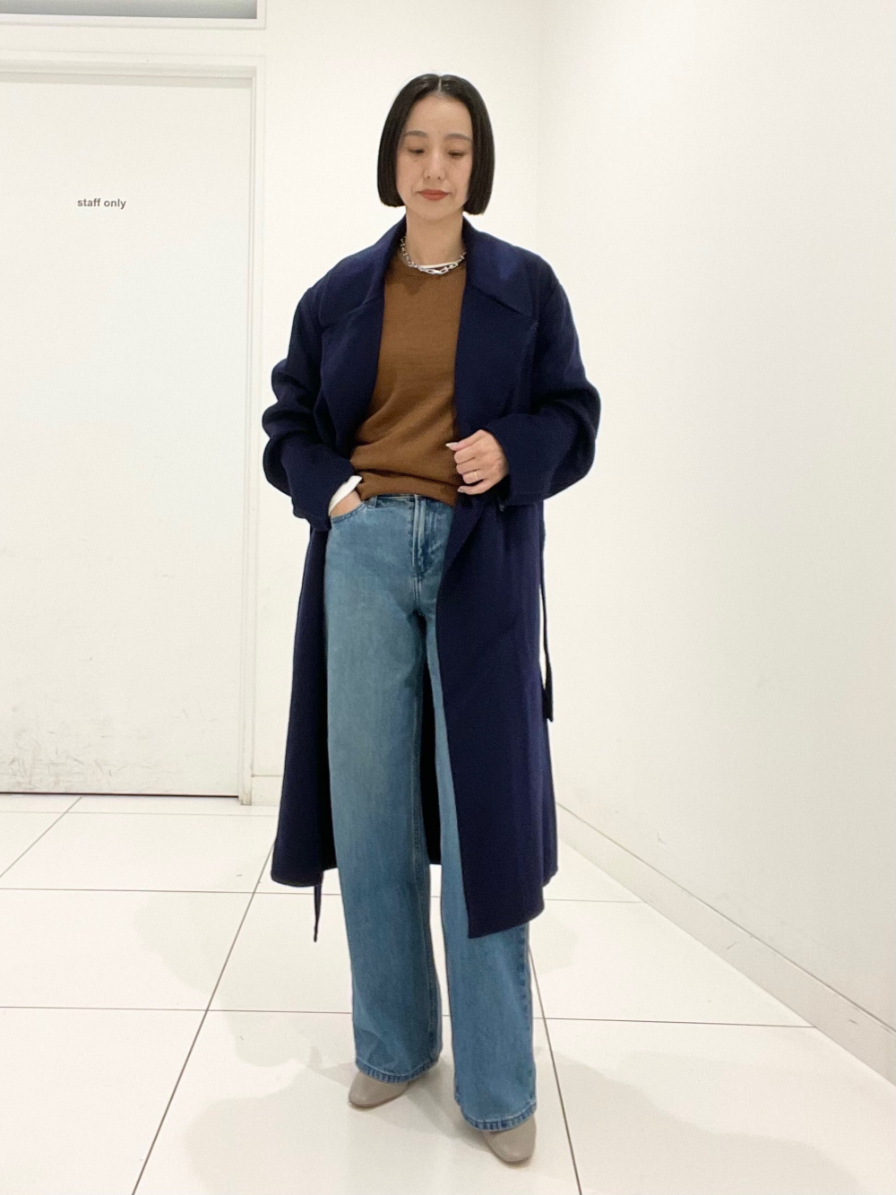 スムースストレッチコットンクルーネックT、スリムストレート