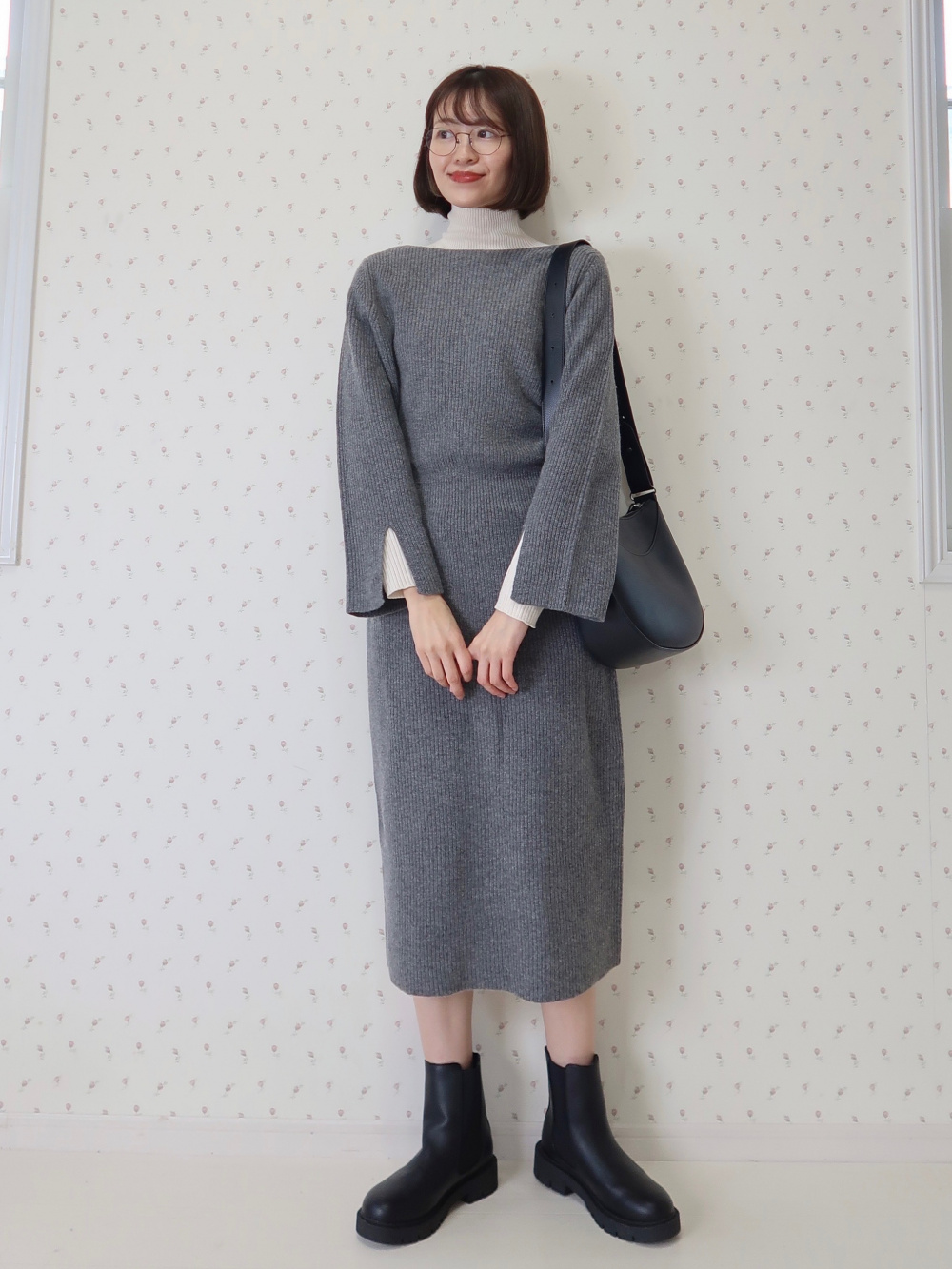 長袖ポロネックニットワンピース 【公式通販】