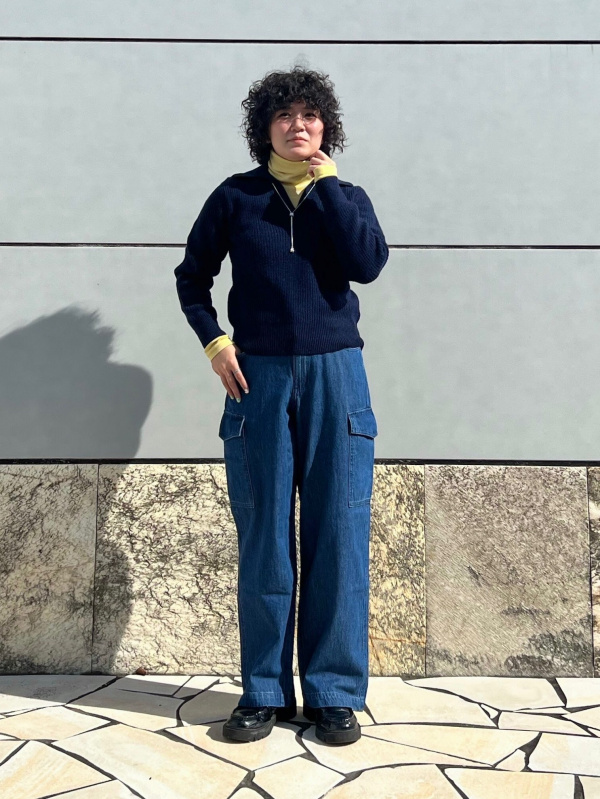 ユニクロ公式 | デニムワイドストレートカーゴパンツ（丈標準70