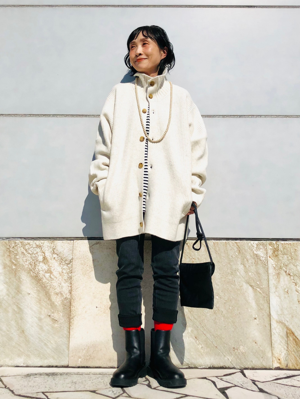 りんご様 C5432 ボーダー×ワイドパンツコーデ 太ボーダーニットとワイドパンツで仕上げる大人のリラックス