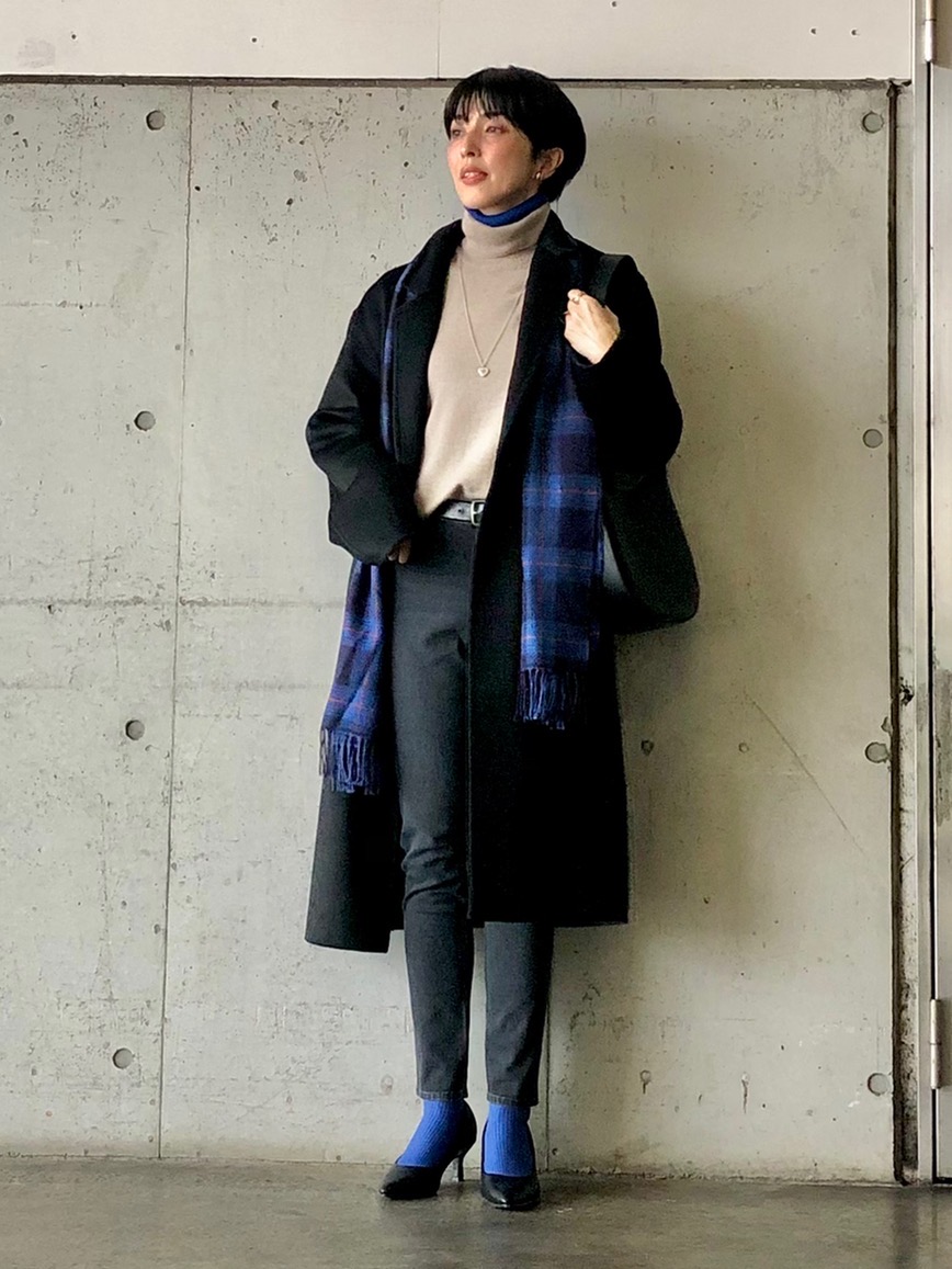 ダブルフェイスロングコート、ブラッシュドジャージータートルネックT