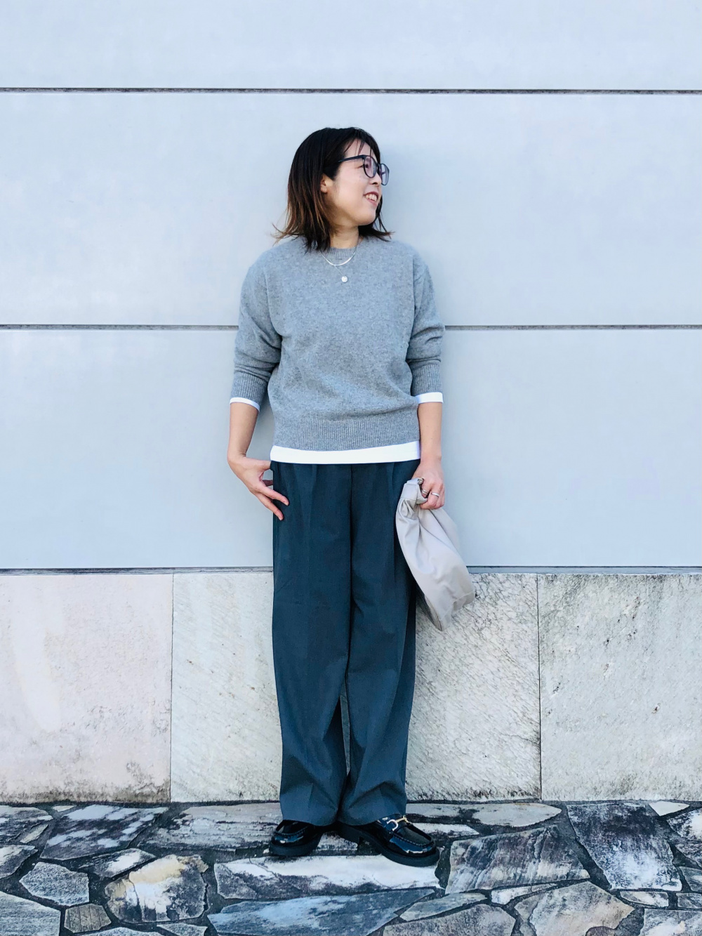 ユニクロ公式 | ラムクルーネックセーター プレミアムラムクルーネックセーター（長袖）ライトグレー　XL