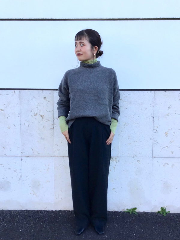ブラッシュドジャージーモックネックTシャツ、コットン