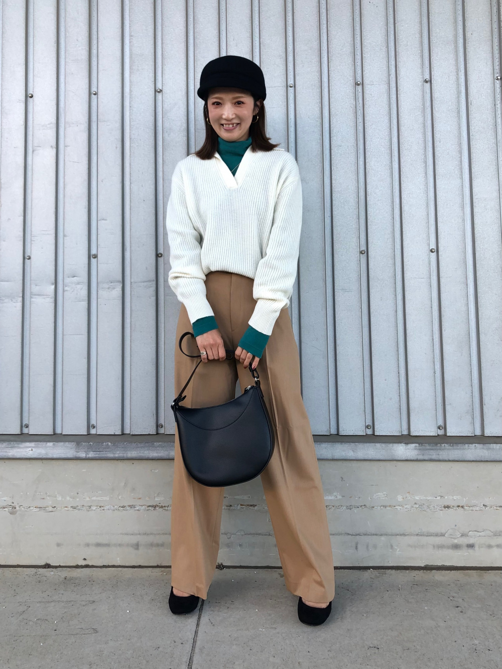 ☆新品タグ付☆ コトニエ×ユニクロ／プレミアムラムポロセーター［XXL／ホワイト プレミアムラムポロセーター（長袖）」の着用コーディネート| ユニクロ公式