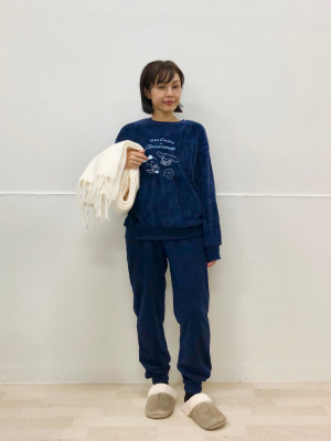 ユニクロ パジャマ フリースセット ネイビー XXLちいかわサンリオ