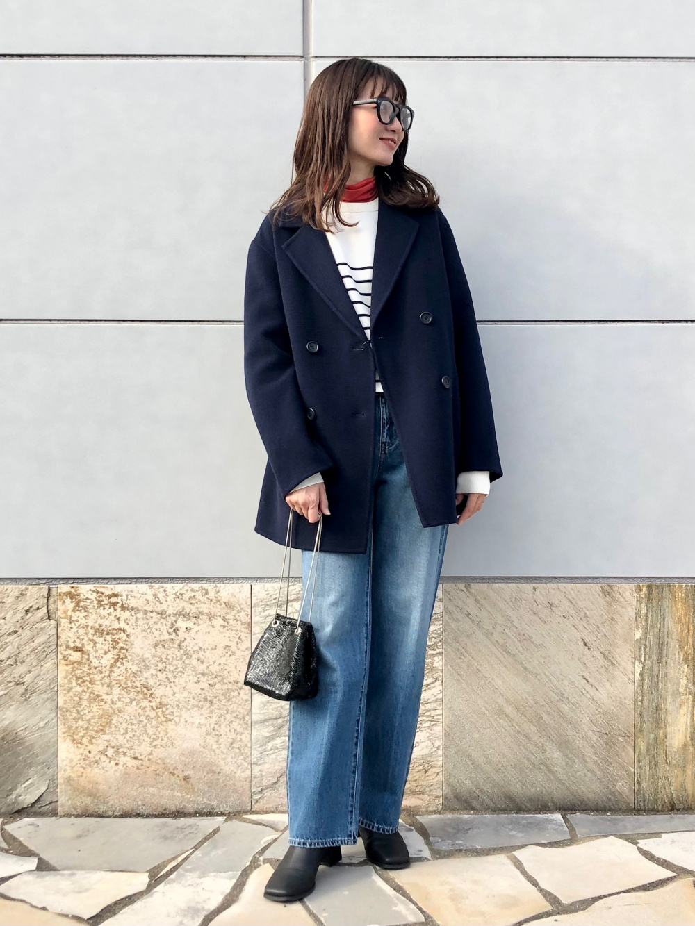 ダブルフェイスショートコート、ウルトラストレッチジーンズ/ミドル