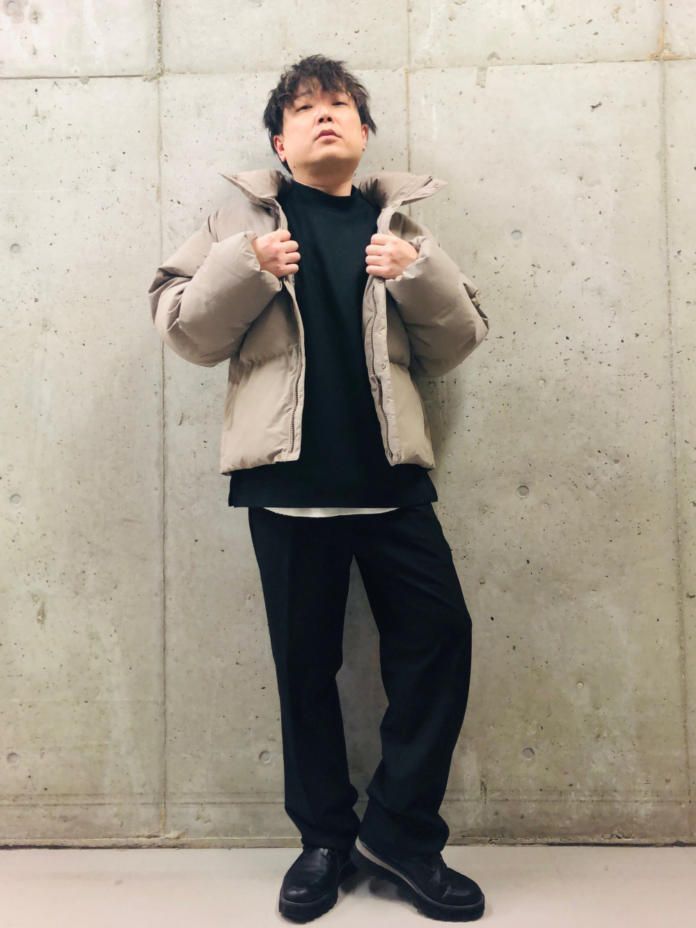 UNIQLO U ブラッシュドジャージーモックネック M ブラック ナチュラル 専用】UNIQLO U ブラッシュドジャージーモックネックT ブラック