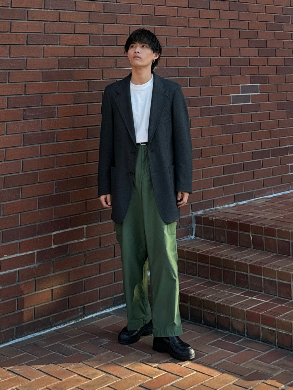 ジャージーテーラードジャケット セットアップ可能、ワイドストレート