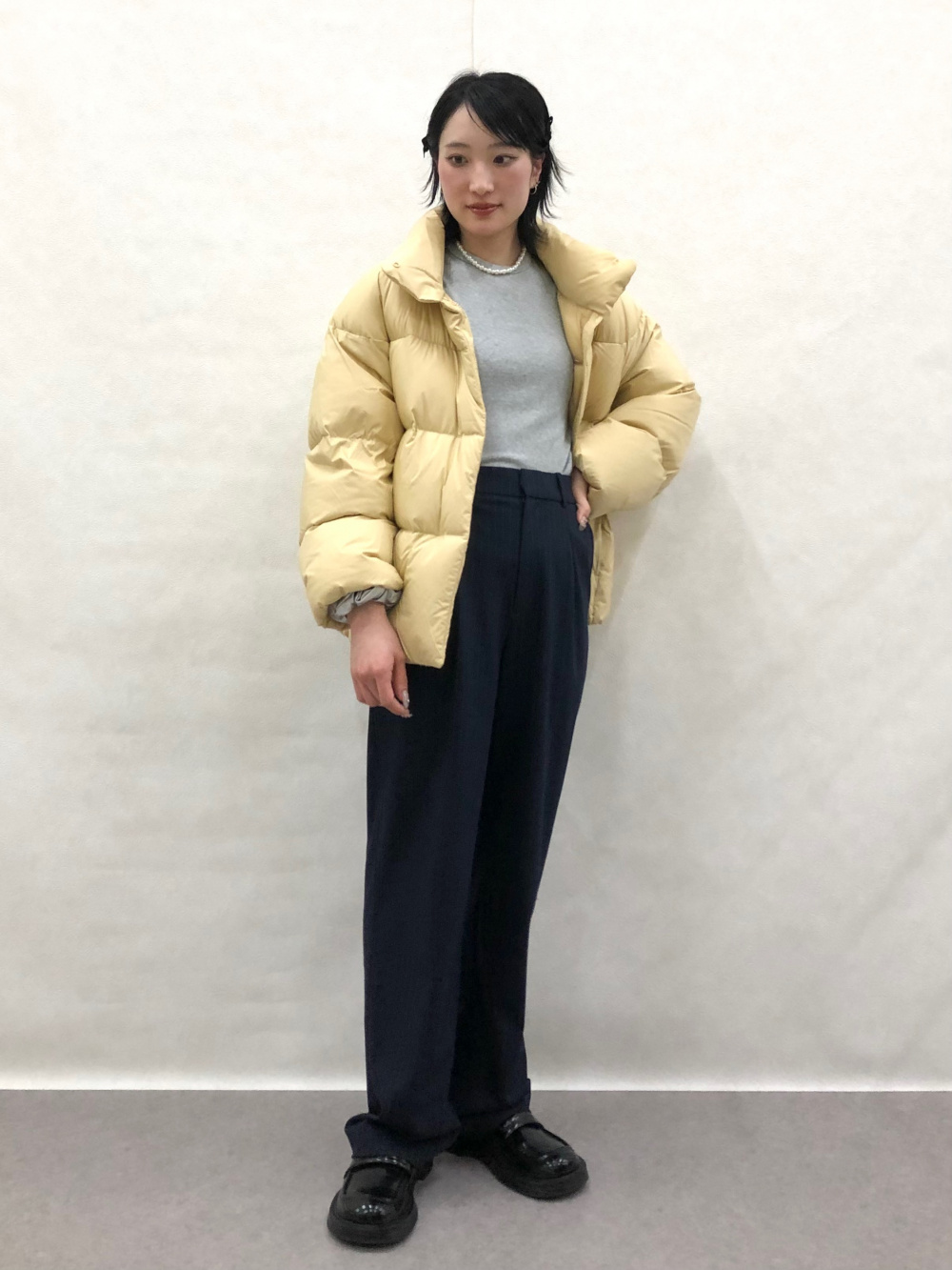 パウダーソフトダウンジャケット/NANODESIGN、ソフトリブクルーネックT