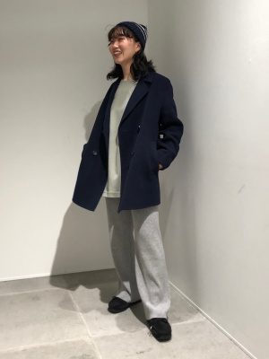 新品 ダブルフェイスショートコートリラックスフィット ネイビー Lサイズ ユニクロ公式 | ダブルフェイスショートコート(レディース)