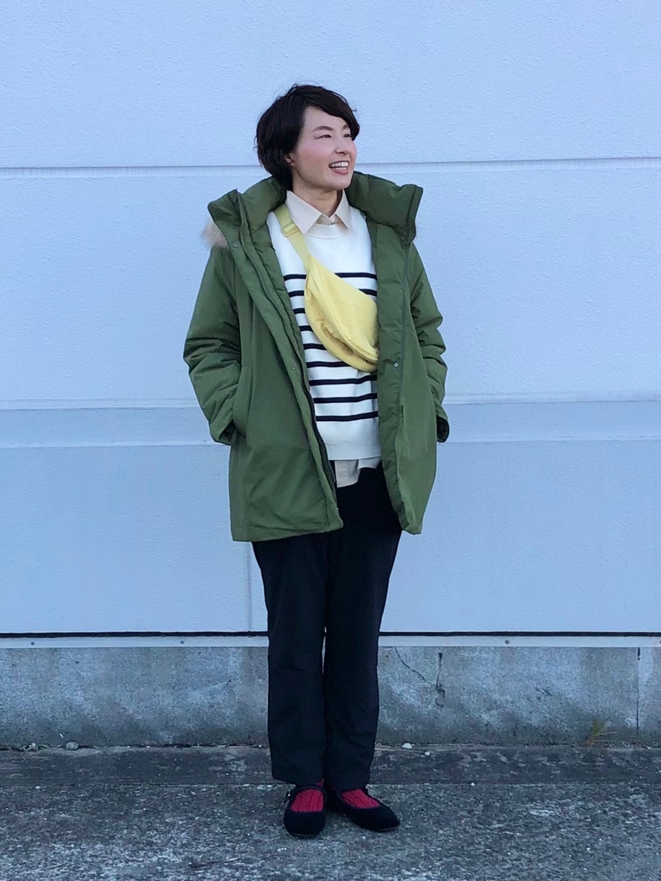 未使用級　UNIQLO ハイブリッドダウンコート　カーキ　大きいサイズ ハイブリッドダウンコート」の着用コーディネート| ユニクロ公式