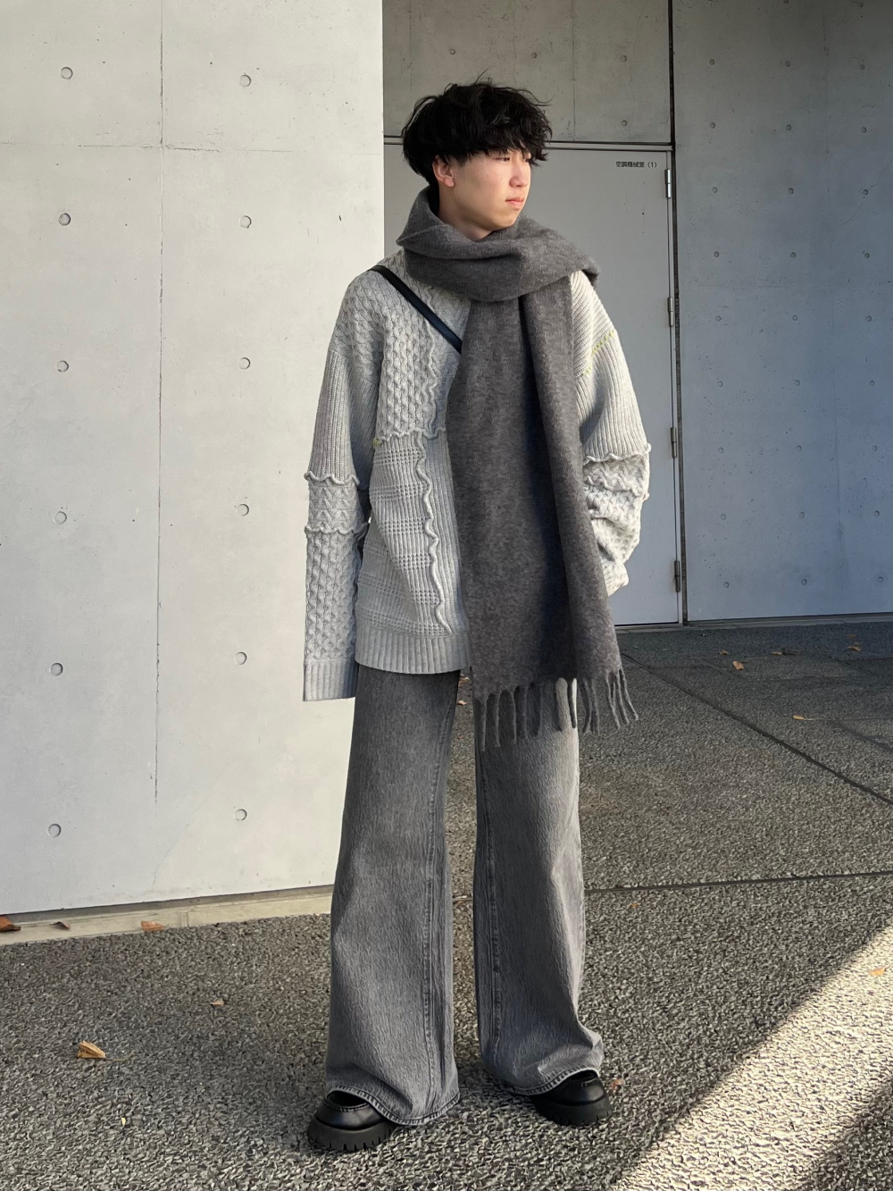 UNIQLO ユニクロ　チャンキーストール　グレー　新品　タグ付き UNIQLO》チャンキーストールの巻き方/ご質問多数のニット | aco