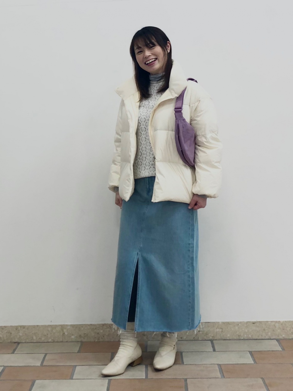 パウダーソフトダウンジャケット/NANODESIGN」の着用