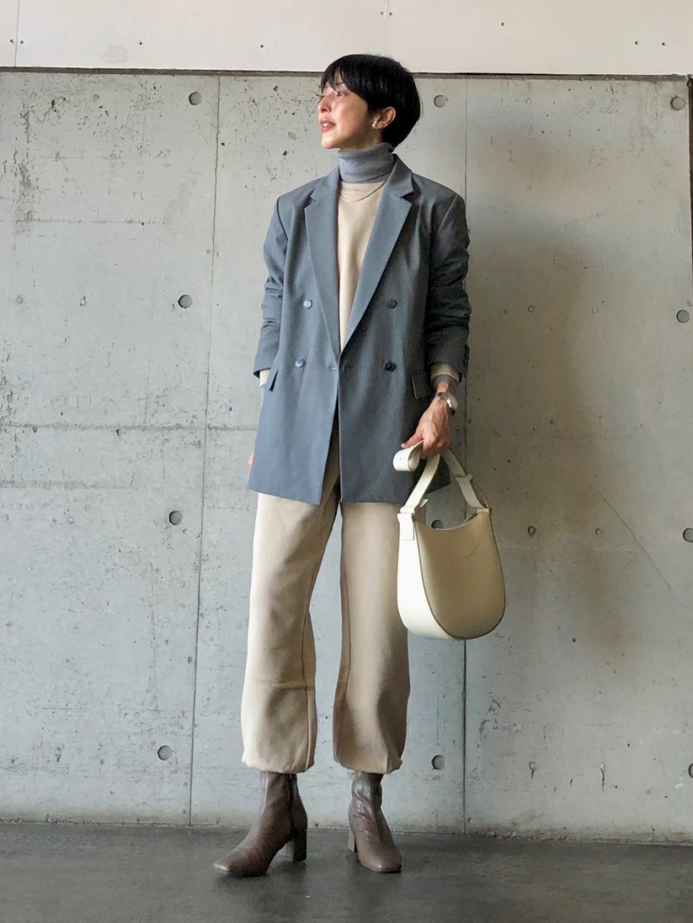 UNIQLO】セットアップ ダブルジャケット タックワイドパンツ M グレー