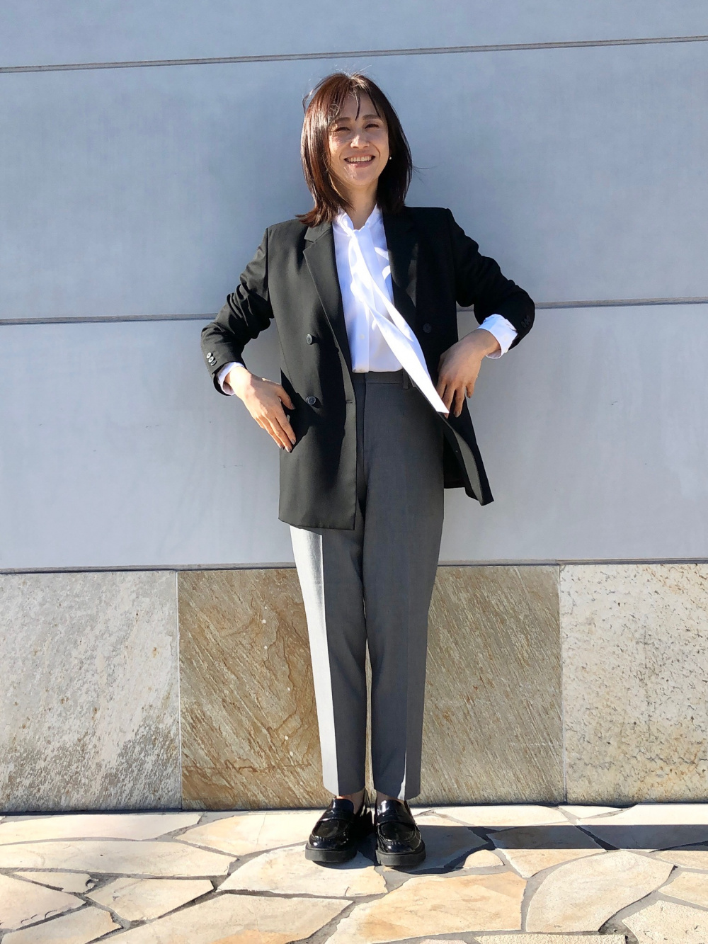 レーヨンボウタイブラウス、ダブルジャケット」の着用コーディネート  