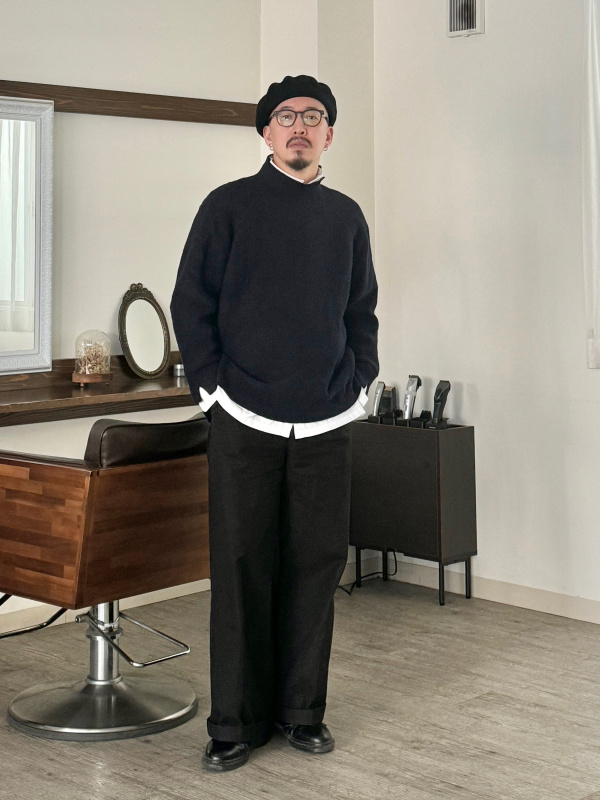 ユニクロプラスJ  プレミアムラムケーブルハイネックセーター　ネイビーL ユニクロ公式 | プレミアムラムケーブルハイネックセーター（長袖