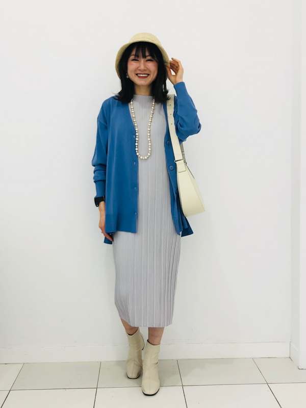 プリーツワンピース/ノースリーブ、UVカットVネックロングカーディガン