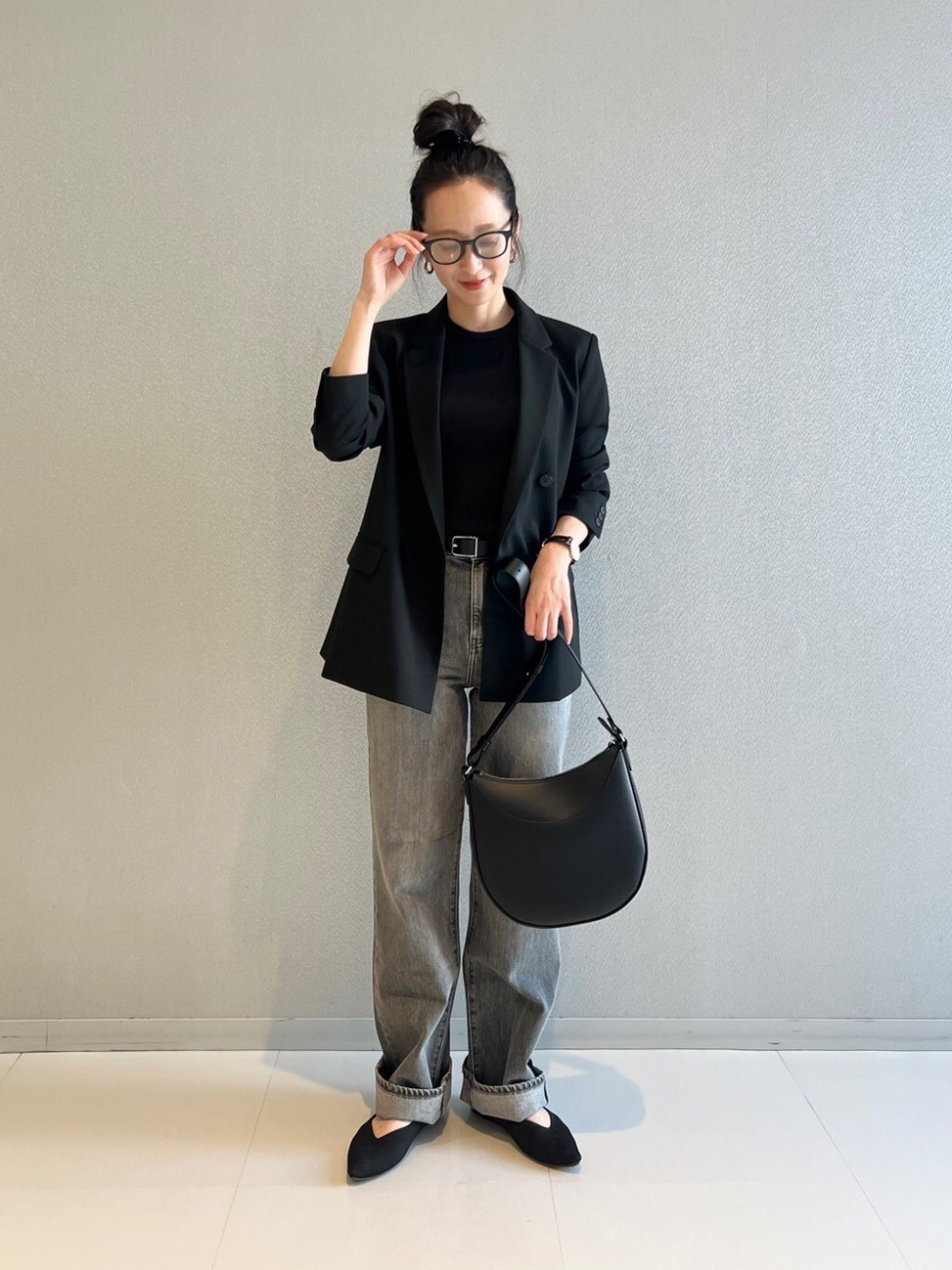 ダブルジャケット、ソフトリブクルーネックT」の着用コーディネート