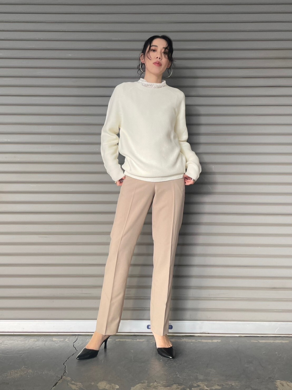 感動パンツ（ストレート・丈長め77cm）セットアップ可能」の着用