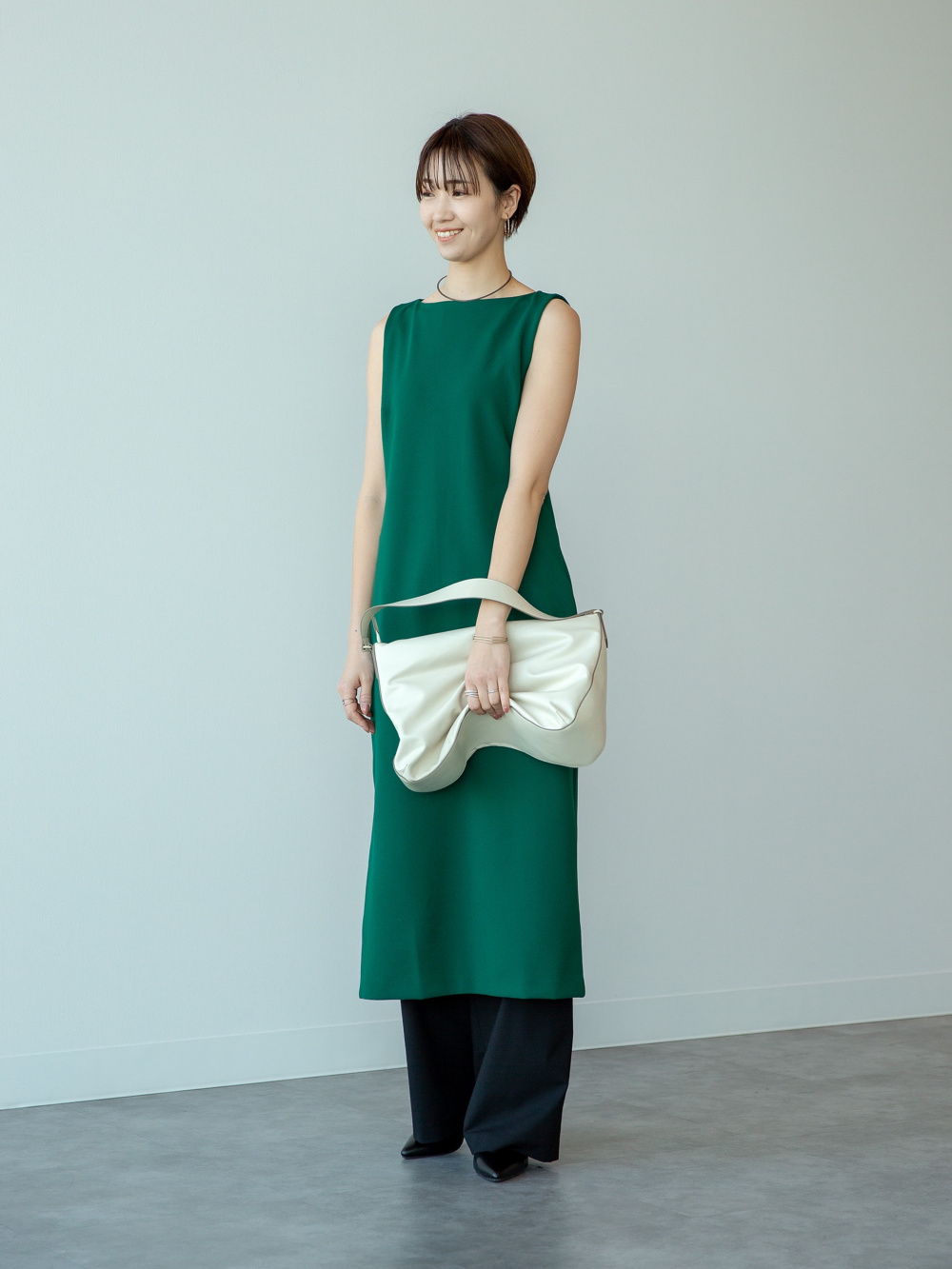 試着のみ UNIQLO C クレープジャージーワンピース ノースリーブ