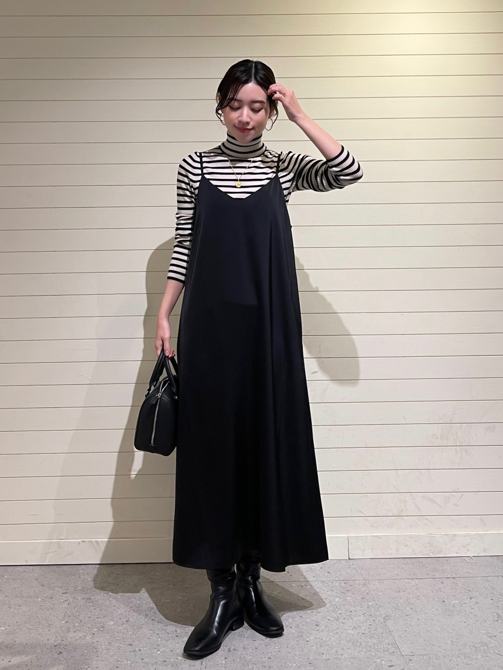 GU 暑苦し リブキャミソールワンピース S 黒