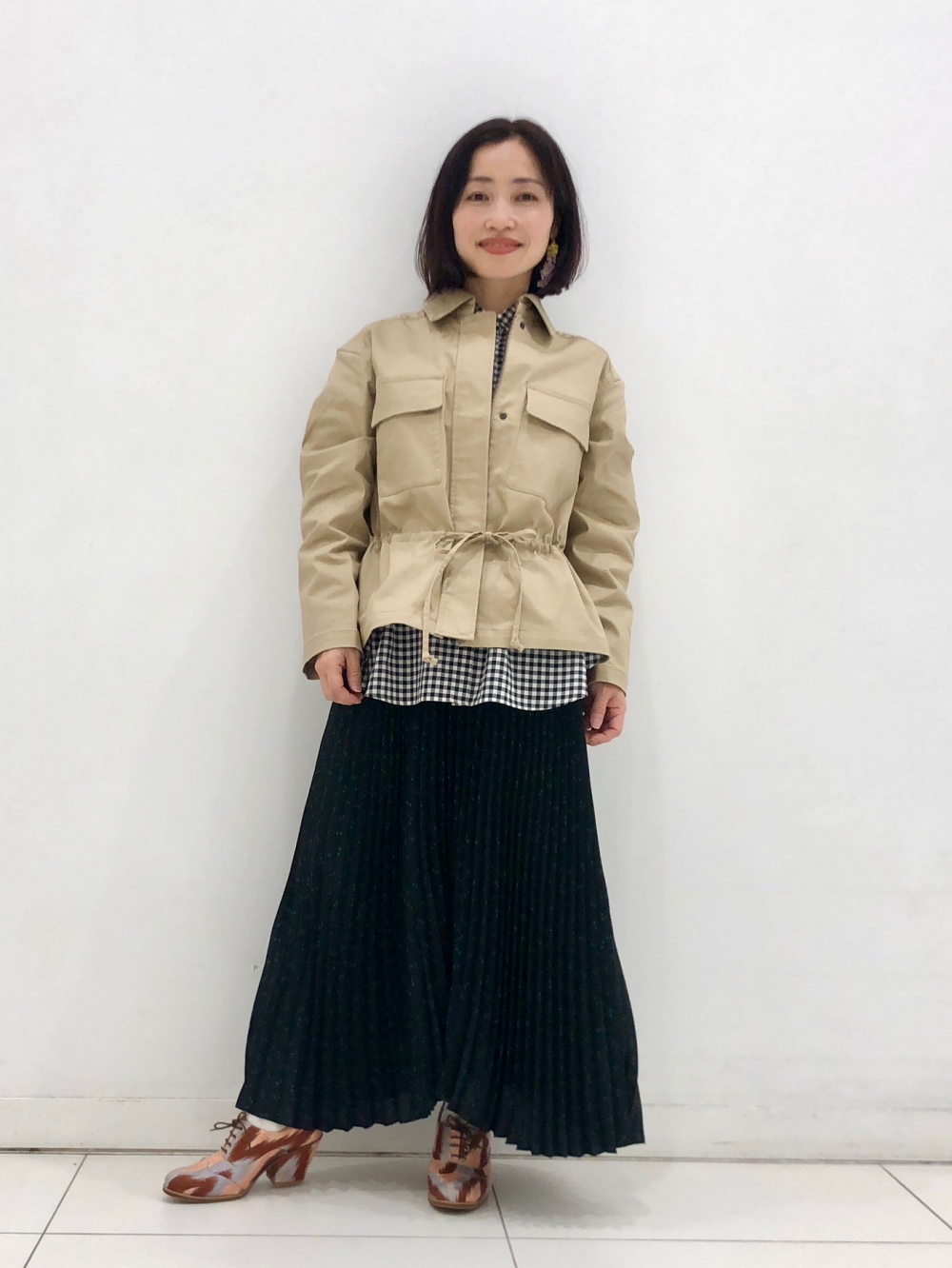 クレープジャージーワンピース/ノースリーブ、プリーツスカート」の 