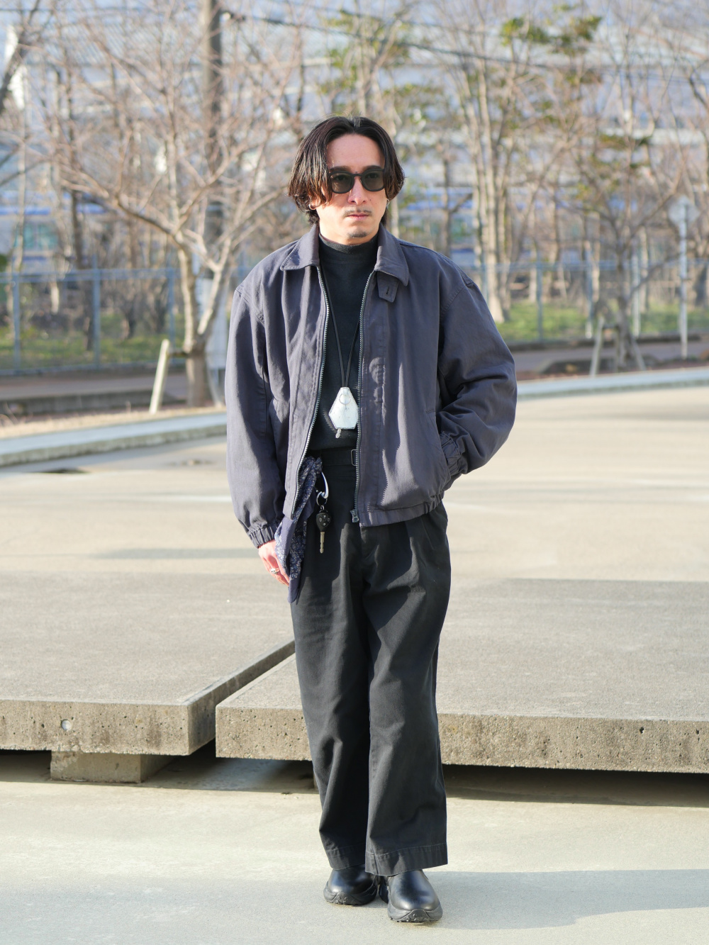 ブラッシュドジャージーモックネックTシャツ、ヒートテックボア