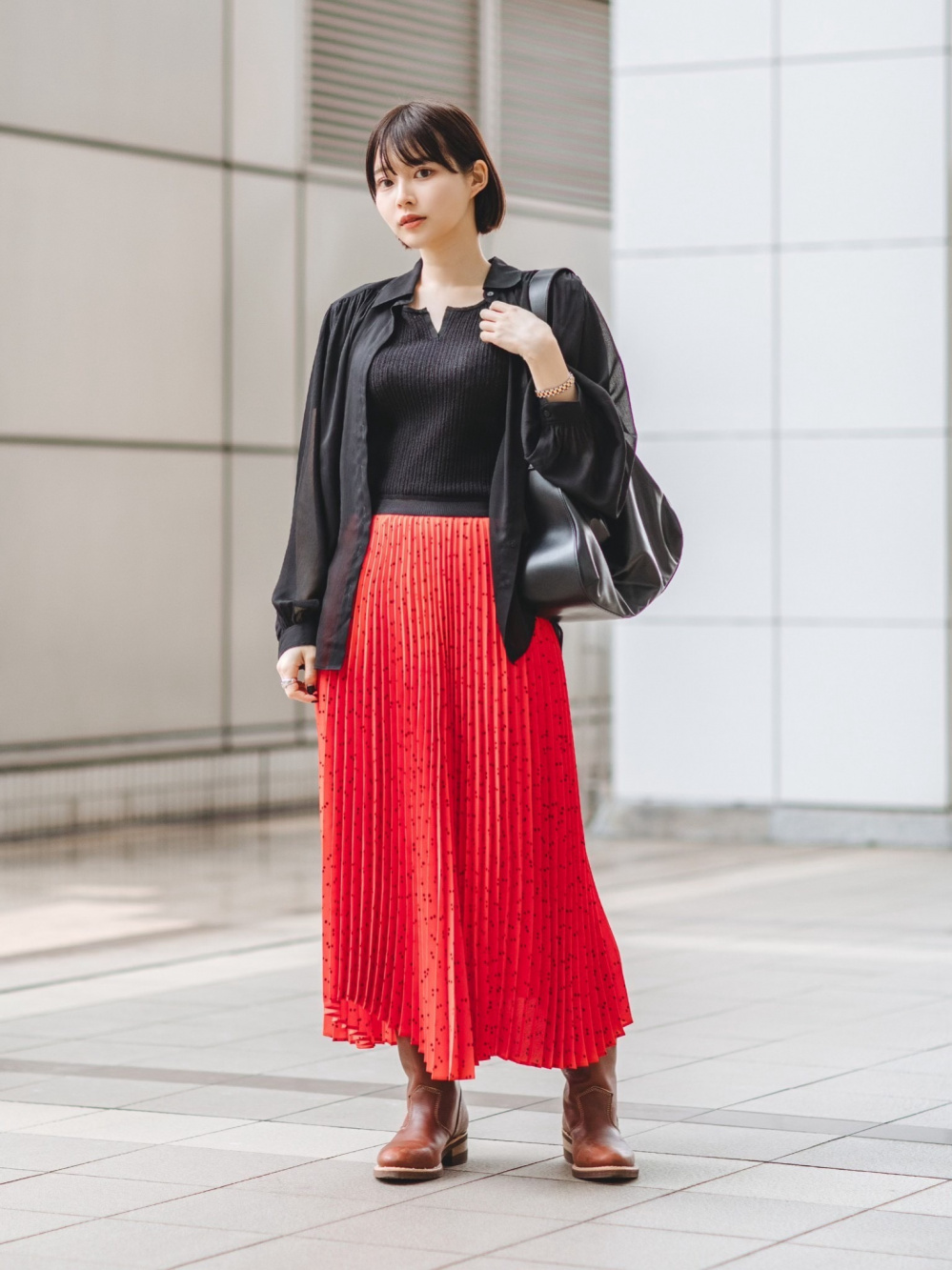 クレープジャージーワンピース/ノースリーブ、プリーツスカート