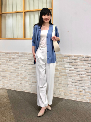 美品　FORME UVカーディガン　ブラウン×ライトブルー ユニクロ公式 | ライトVネックカーディガン