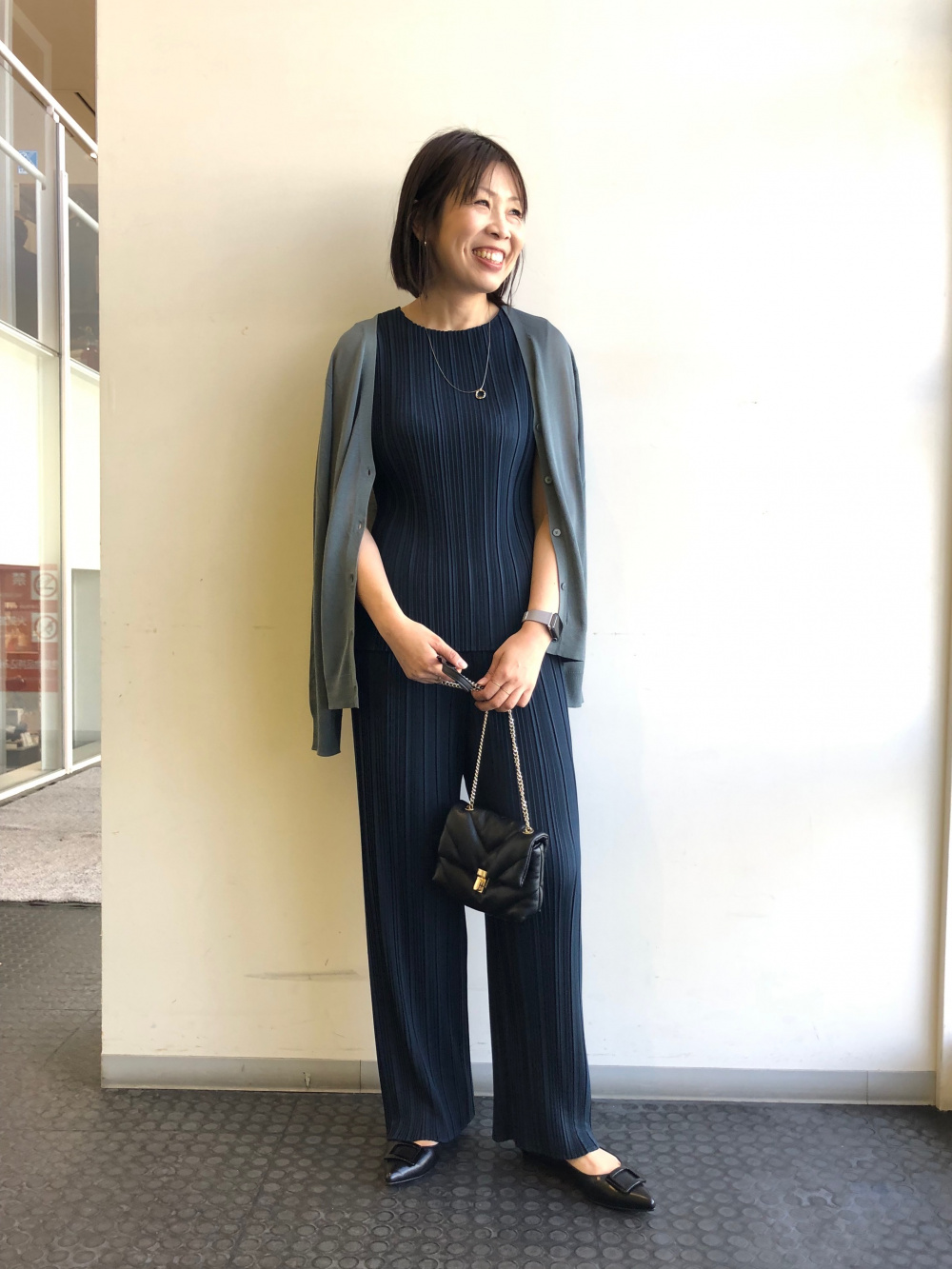 ストライプストレートプリーツパンツ