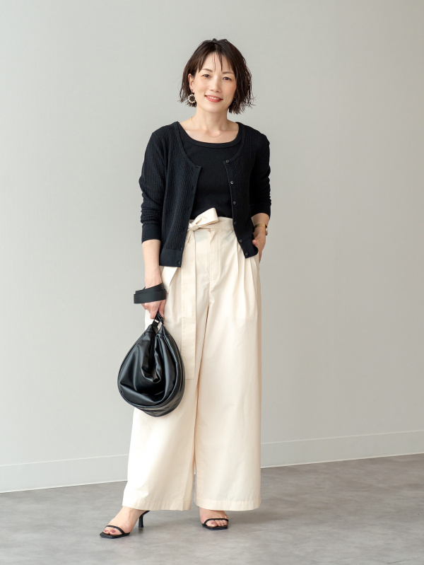 ベルテッドアンクルワイドパンツ（レディース）の着用コーディネート