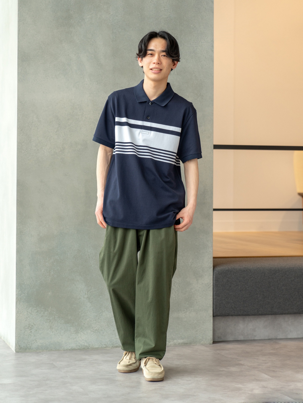 Check styling ideas for「Dry Pique Short Sleeve Polo Shirt (Striped)、Cotton  Relaxed Ankle Pants」| UNIQLO VN