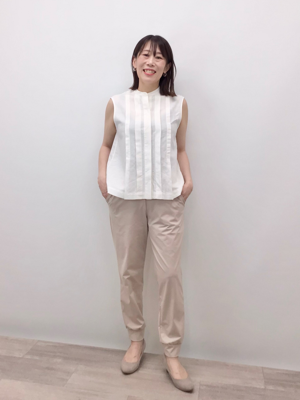 コットンリネンスタンドカラーシャツ、リネンブレンドブラウス 