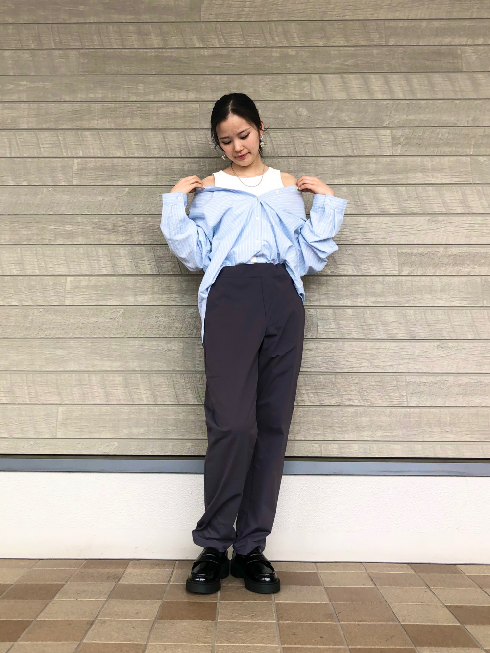 40代ママのユニクロコーデ】「リネンブレンドバンドカラーシャツ