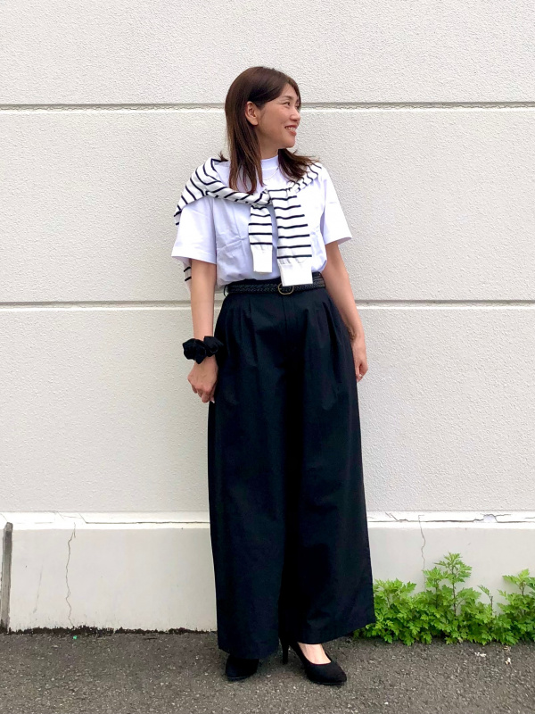 ベルテッドアンクルワイドパンツ（レディース）の着用コーディネート