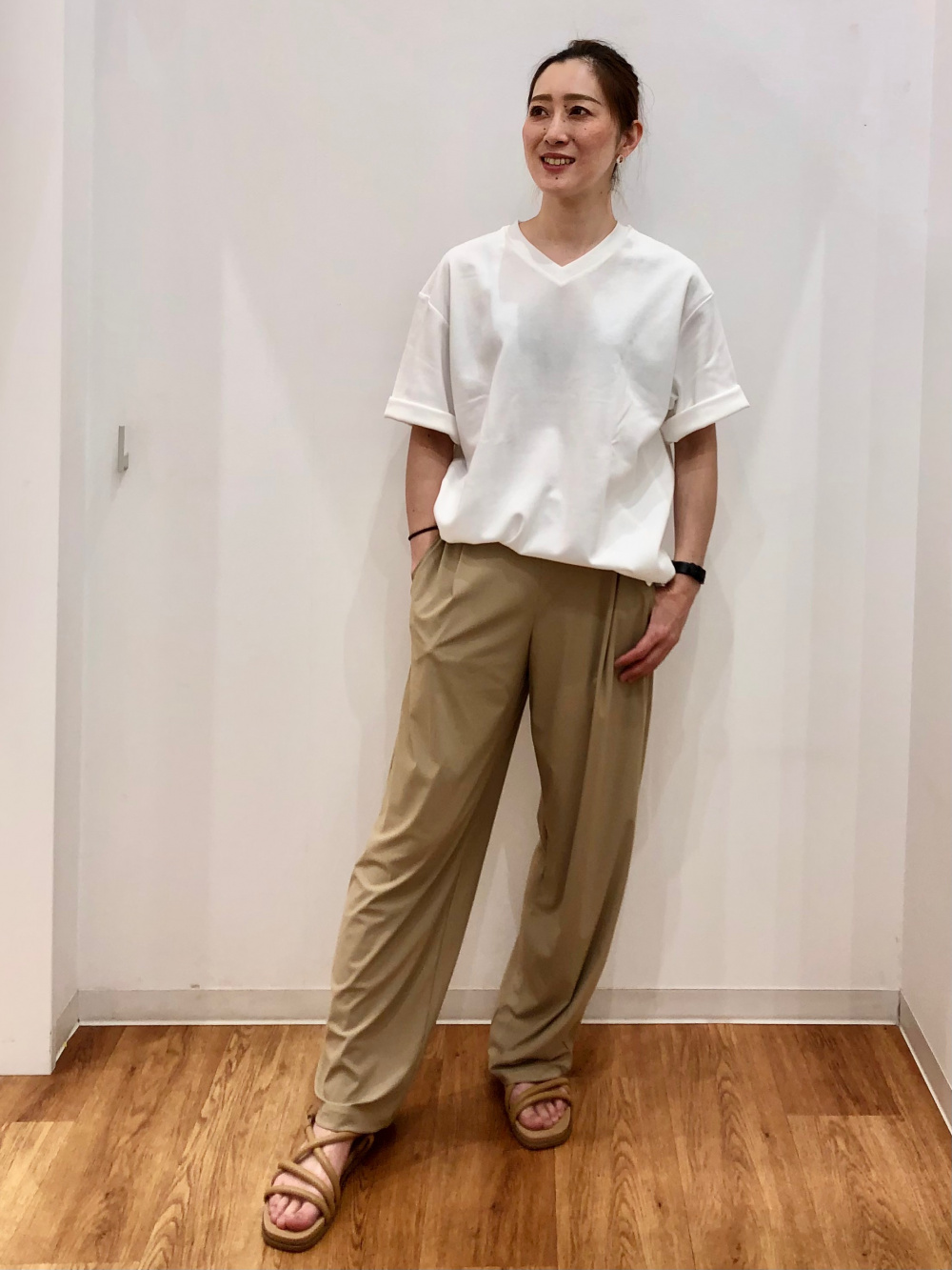 エアリズムコットンリラックスVネックTシャツ/5分袖、Vネック エアリズムコットンリラックスVネックTシャツ/5分袖、Vネック