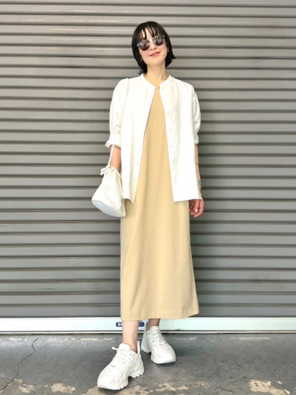 リネンブレンドバンドカラーシャツ/7分袖、リネンブレンド
