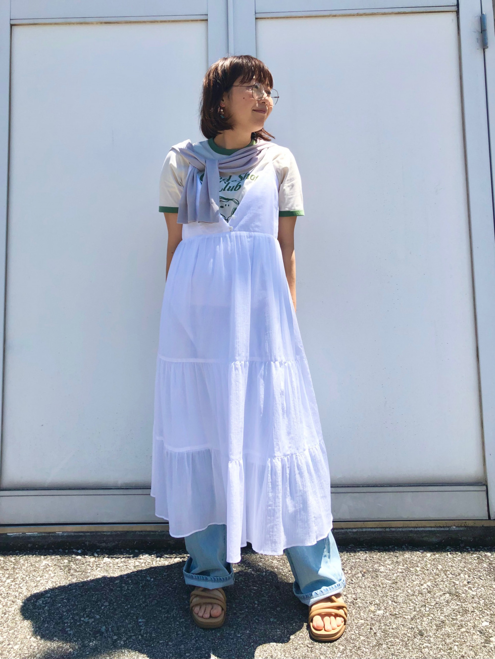 クリンクルコットンキャミソールワンピース」の着用コーディネート