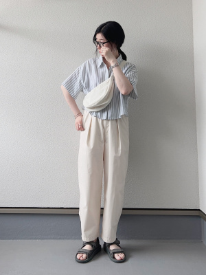 ルメール クロップドパンツ CAMBIO(カンビオ)】ヒッコリーデニム裾リブ使いテーパードパンツ