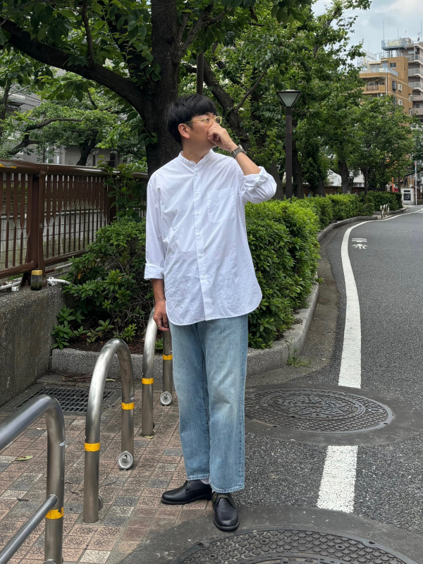 エクストラファインコットンオーバーサイズスタンドカラーシャツ（長袖