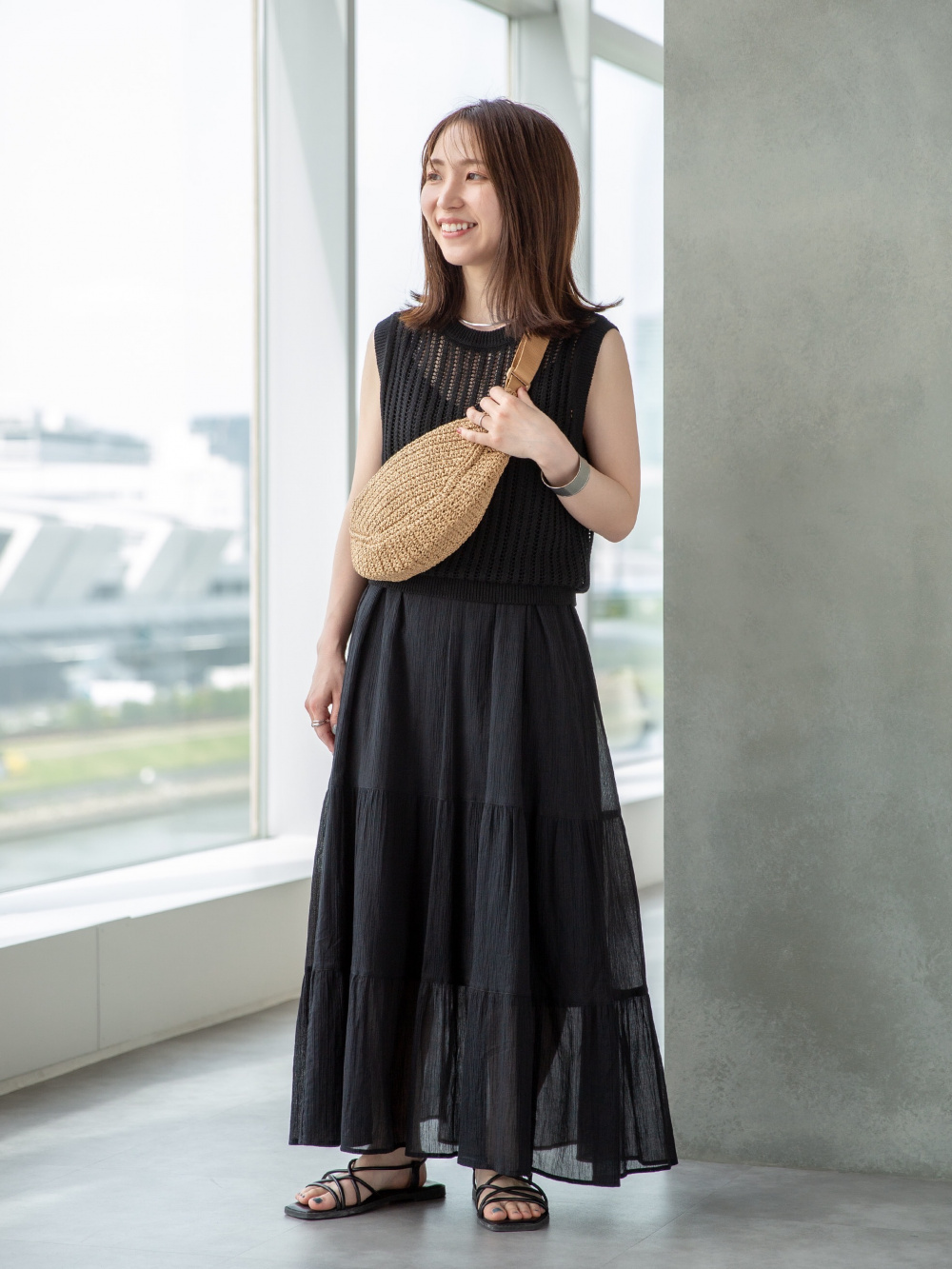 クリンクルコットンキャミソールワンピース」の着用コーディネート