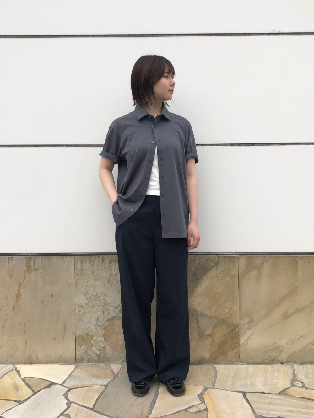 ユニクロC 感動上下L ダブルジャケット タックワイドパンツ　ダークグレー ユニクロC 感動上下L ダブルジャケット タックワイドパンツ