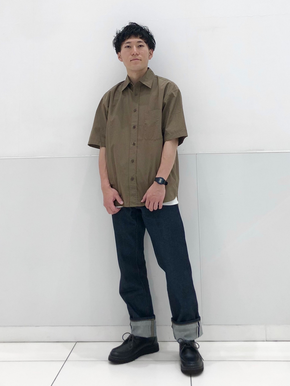 オーバーサイズチェックシャツ/5分袖」の着用コーディネート