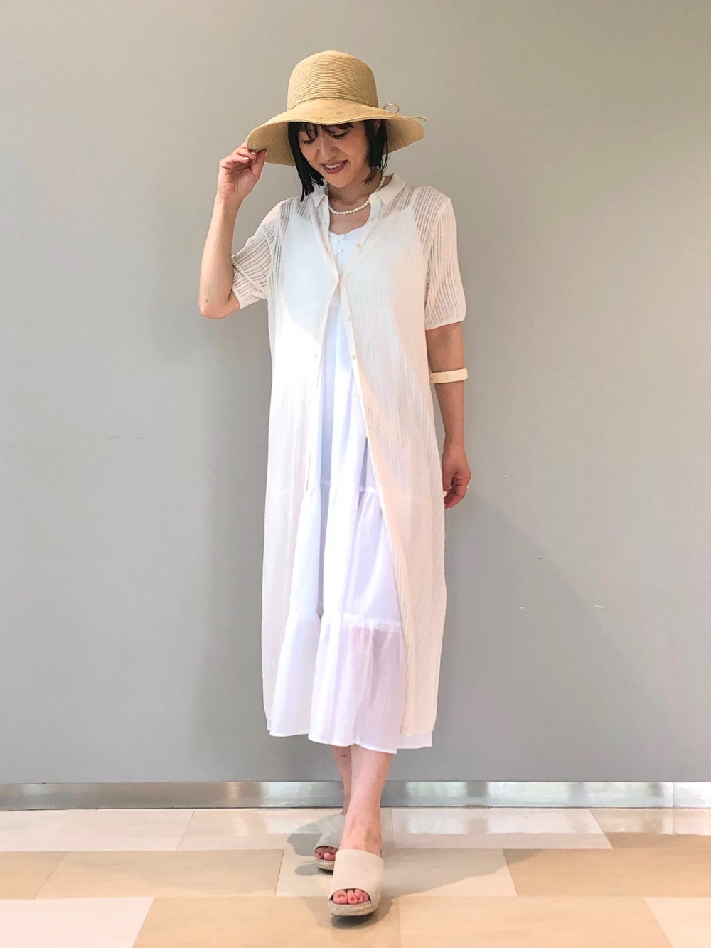 クリンクルコットンキャミソールワンピース」の着用コーディネート