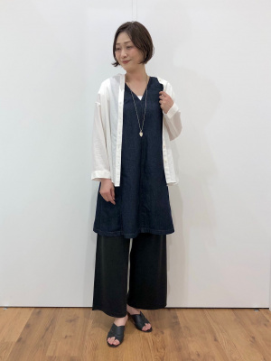 『MHL.』　バンドカラーシャツ　リネンブレンド　大人気　上品　ブラック　【M】 ユニクロ公式 | リネンブレンドバンドカラーシャツ/7分袖