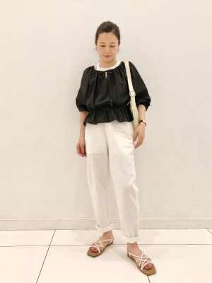 Lisette リネンコットンテーパードパンツ ブラック パンツ — LISETTE