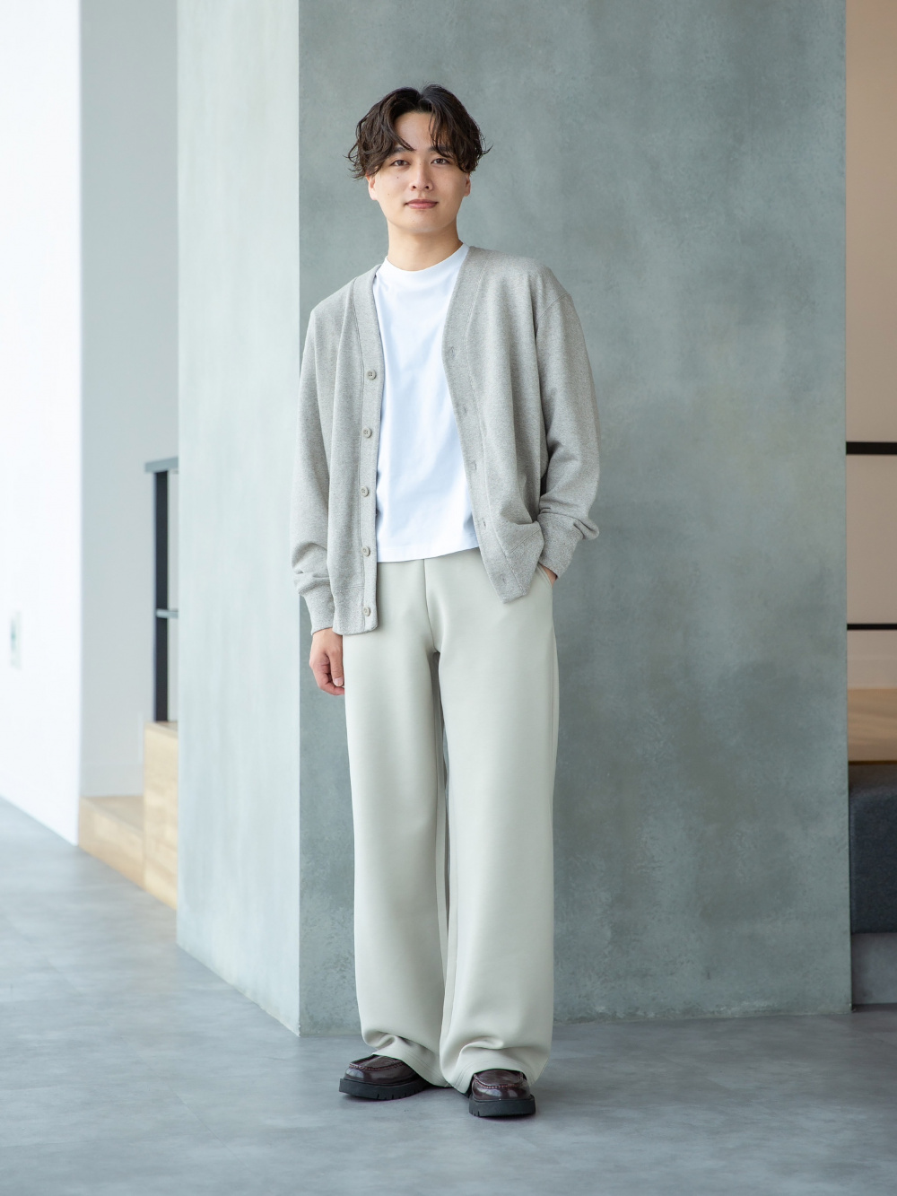 ドライスウェットワイドパンツ/丈長め、シングルカラーショート