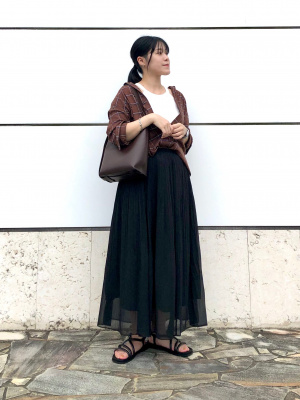 【着用2回】オブリ　フラワーシフォンマキシスカート♡ブラック　S ユニクロ公式 | シフォンスカート