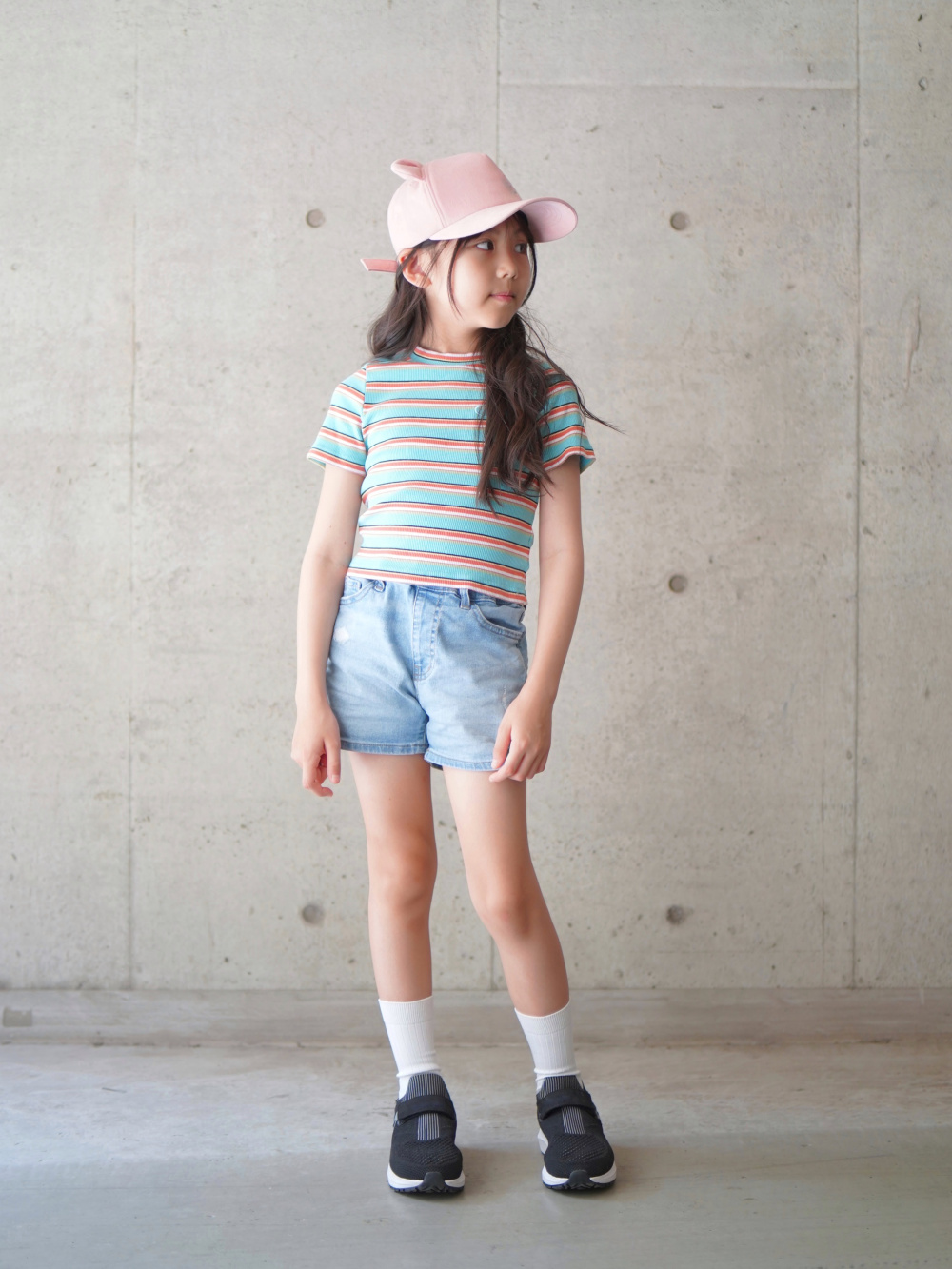 GIRLS デニムショートパンツ、ソックス/3足組/ワイドリブ」の